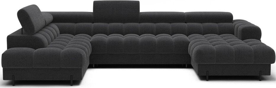 Tmavě šedá rozkládací rohová pohovka z textilie bouclé (levý roh/do