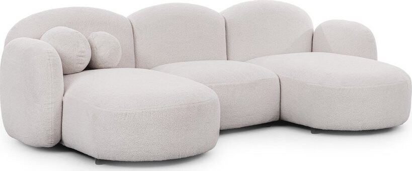 Krémová rohová pohovka z textilie bouclé (do 