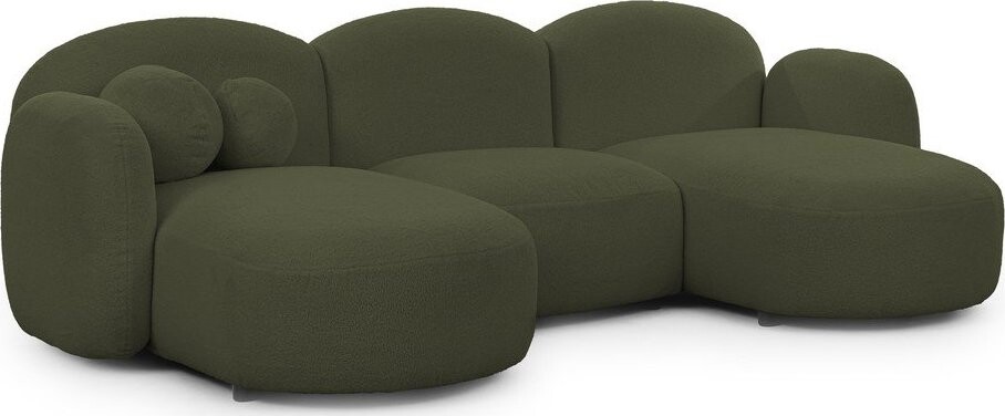 Zelená rohová pohovka z textilie bouclé (do 