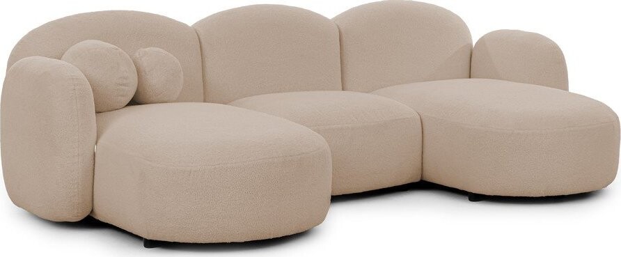 Světle hnědá rohová pohovka z textilie bouclé (do 