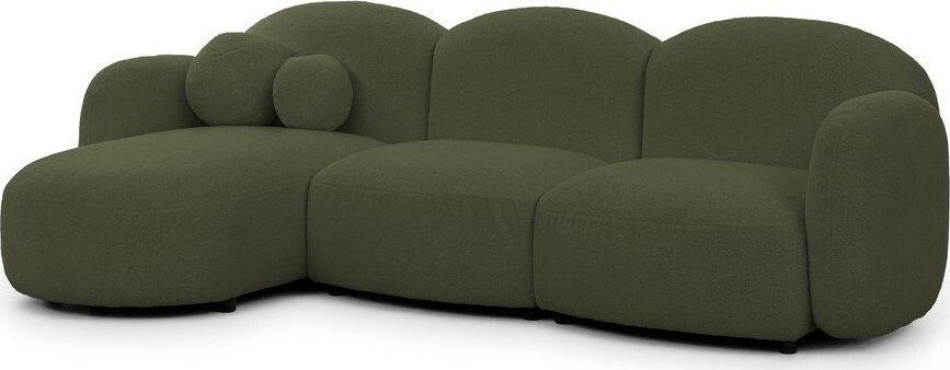 Zelená rohová pohovka z textilie bouclé (levý roh/s lenoškou) Orbit – Ropez