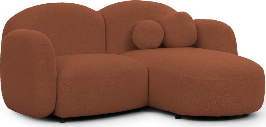 Rohová pohovka z textilie bouclé v terakotové barvě (pravý roh/s lenoškou) Orbit – Ropez