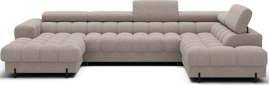 Béžová rozkládací rohová pohovka z textilie bouclé (pravý roh/do