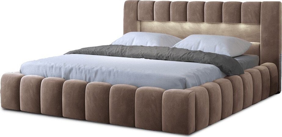 Světle hnědá čalouněná dvoulůžková postel s úložným prostorem s roštem 160x200 cm Lamica – ELTAP