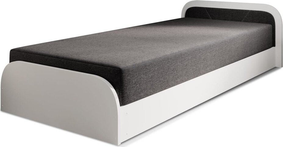 Bílá/tmavě šedá čalouněná/z dřevotřísky jednolůžková postel s úložným prostorem s matrací 80x190 cm Parys – ELTAP