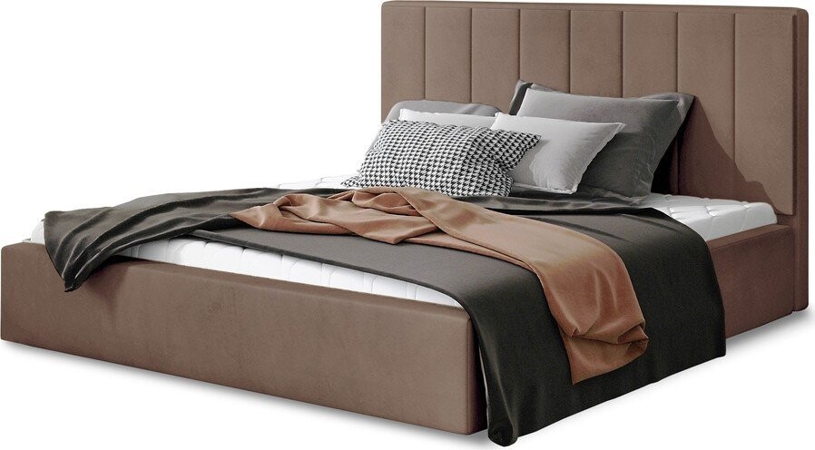 Hnědá čalouněná dvoulůžková postel s úložným prostorem s roštem 140x200 cm Audrey – ELTAP