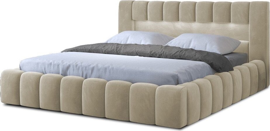 Béžová čalouněná dvoulůžková postel s úložným prostorem s roštem 160x200 cm Lamica – ELTAP