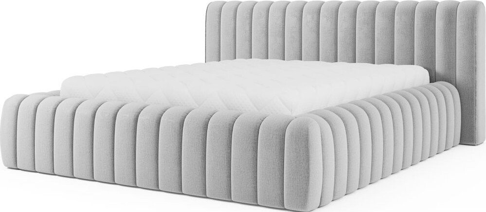 Světle šedá čalouněná dvoulůžková postel s úložným prostorem s roštem 180x200 cm Carilla – ELTAP