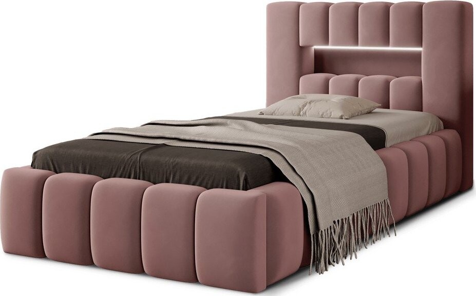 Růžová čalouněná jednolůžková postel s úložným prostorem s roštem 90x200 cm Lamica – ELTAP