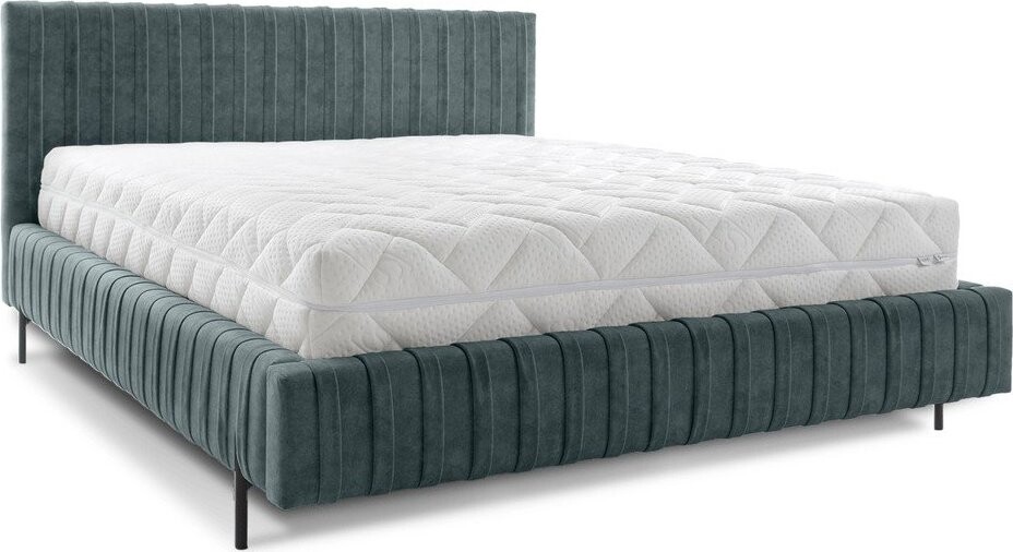 Čalouněná dvoulůžková postel s úložným prostorem s roštem 180x200 cm v petrolejové barvě Plissa – ELTAP