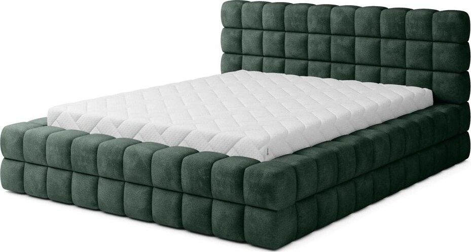 Tmavě zelená čalouněná dvoulůžková postel s úložným prostorem s roštem 160x200 cm Dizzle – ELTAP