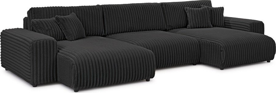 Tmavě šedá manšestrová rozkládací/s úložným prostorem rohová pohovka (do 