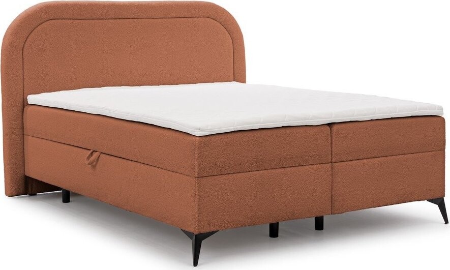 Oranžová boxspring postel s úložným prostorem 140x200 cm Ornes – Ropez
