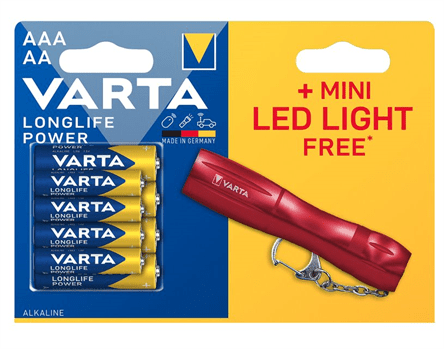 Baterie VARTA Longlife Power LR03/LR06 x4ks + svítilna Mini Led Light