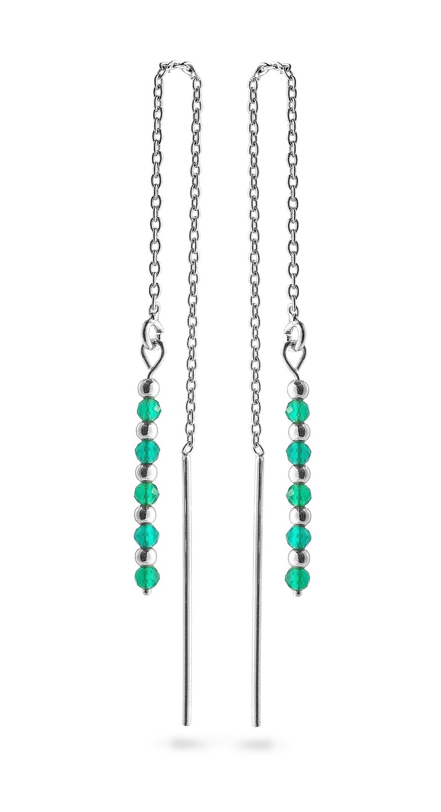 AGAIN Jewelry Stříbrné řetízkové náušnice se smaragdem AJKNS002