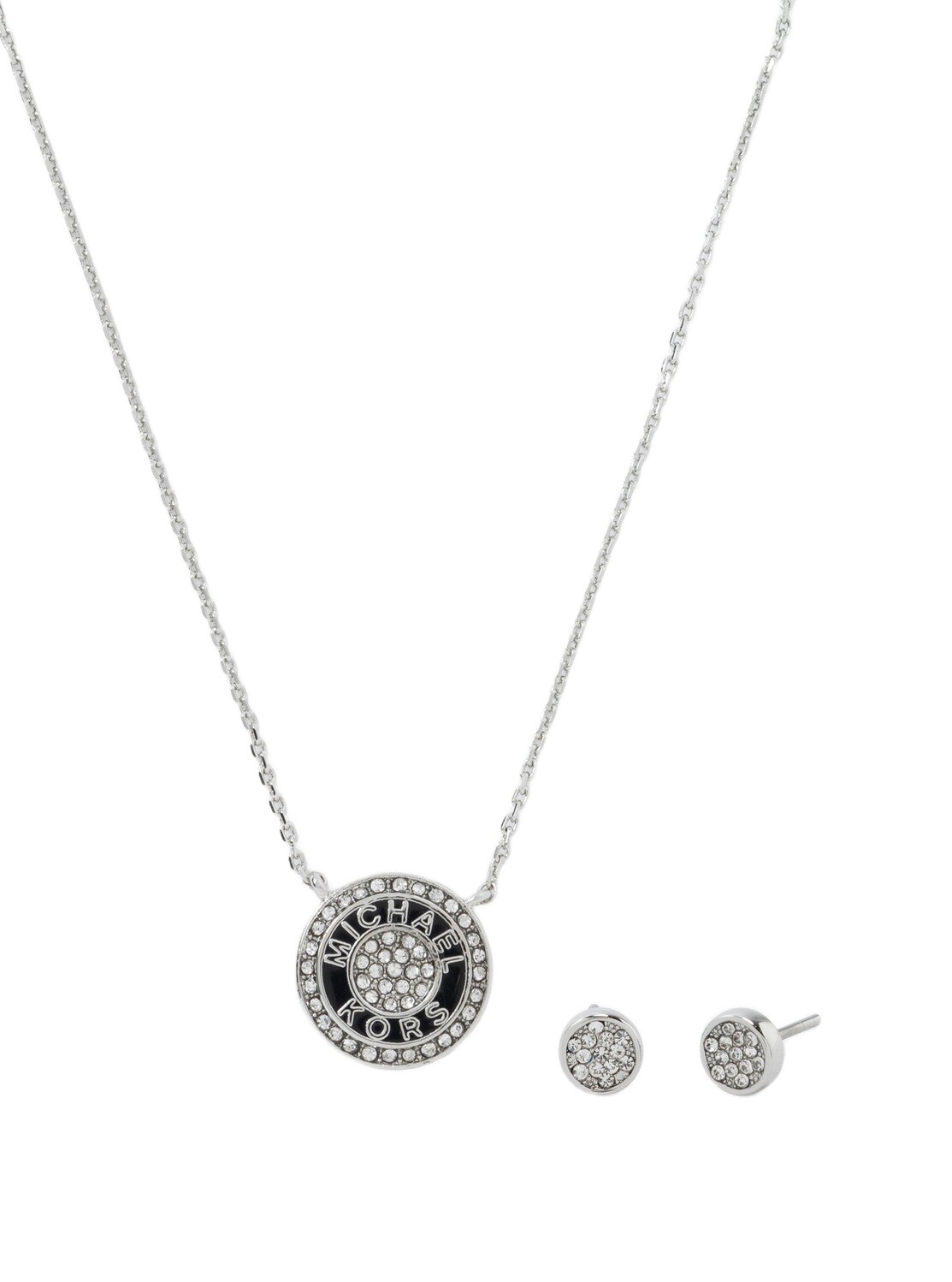 Michael Kors Stříbrná souprava šperků Logo Tape MKJ8328SET (náhrdelník, náušnice)