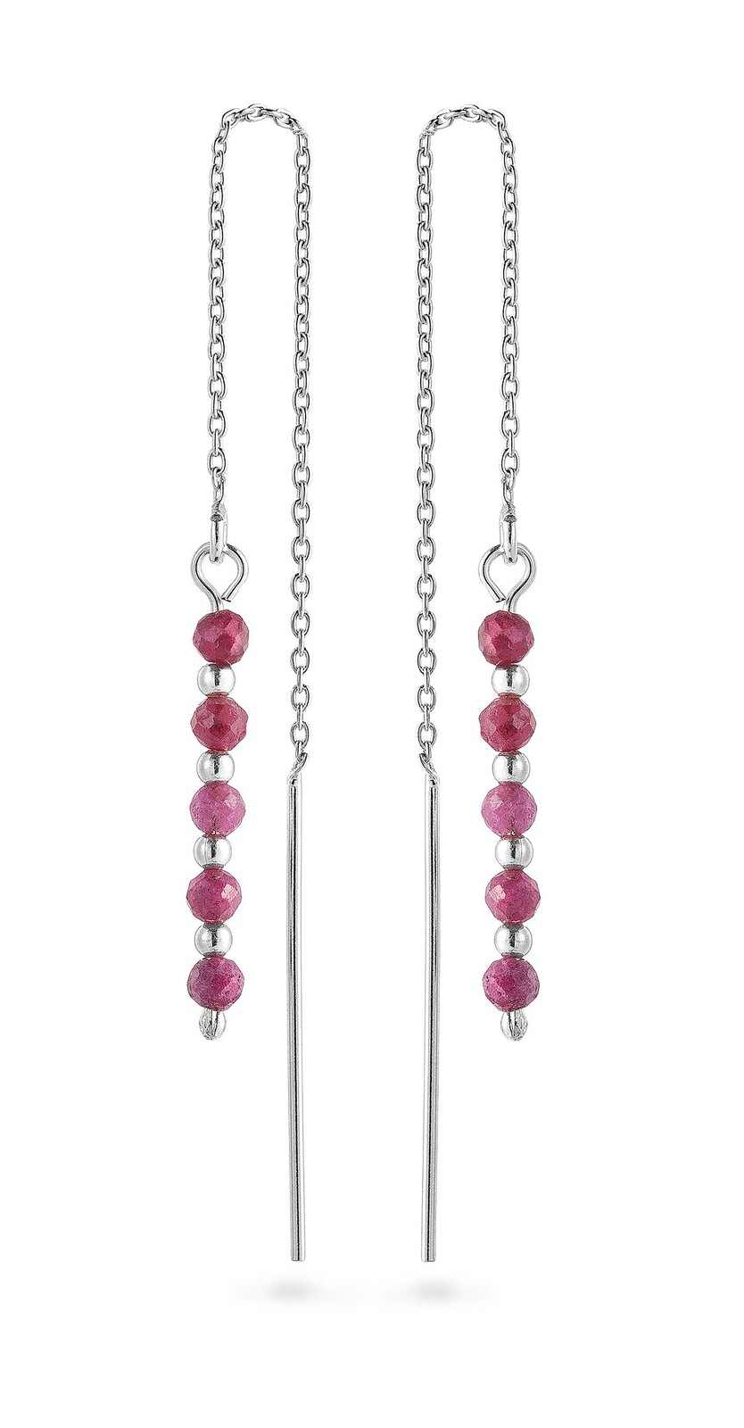 AGAIN Jewelry Stříbrné řetízkové náušnice s rubínem AJKNS007