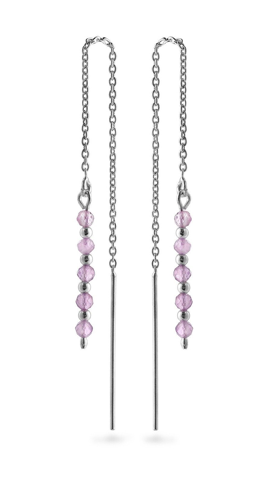 AGAIN Jewelry Stříbrné řetízkové náušnice s ametystem AJKNS004