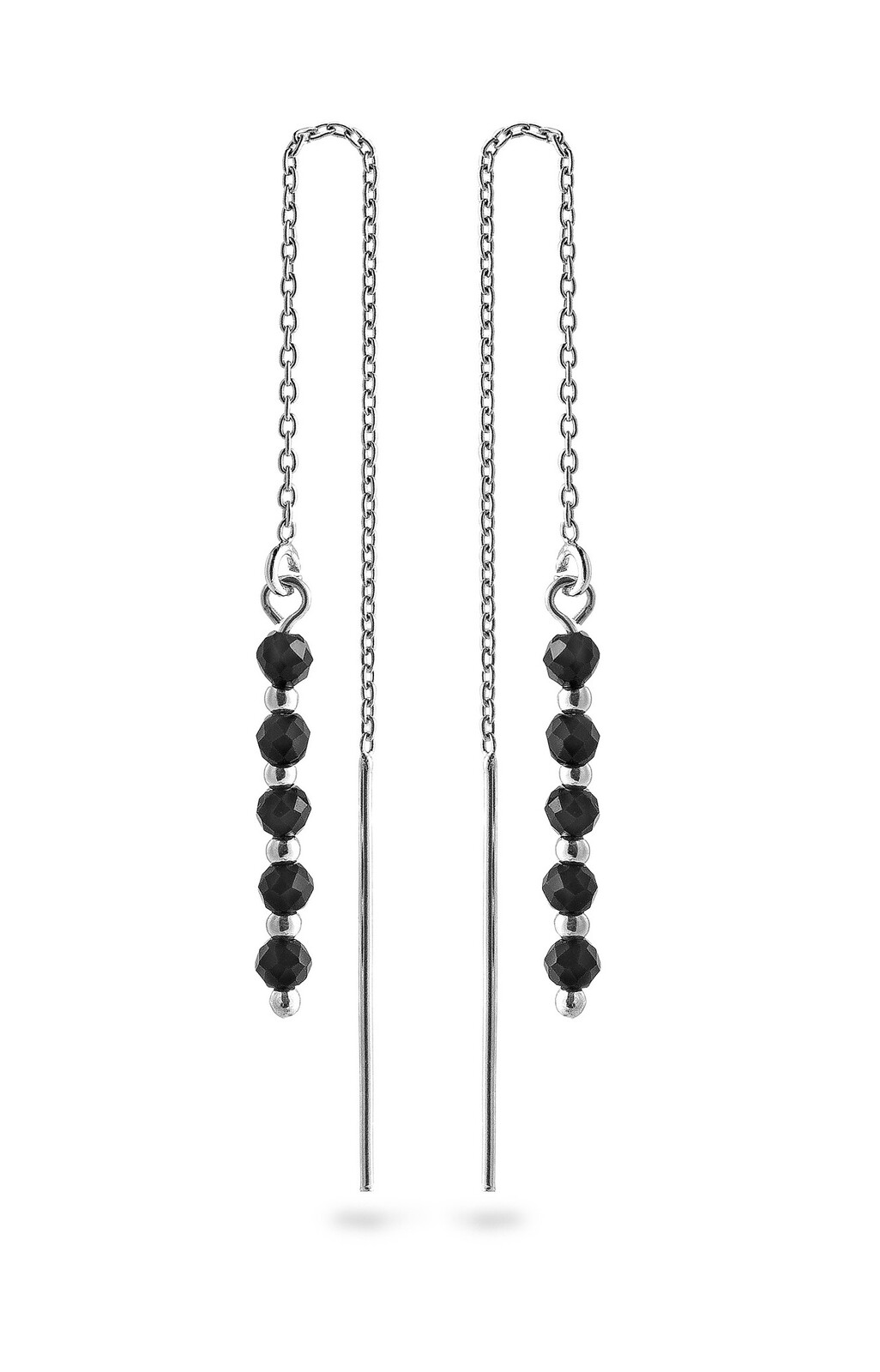 AGAIN Jewelry Stříbrné řetízkové náušnice s černým spinelem AJKNS008