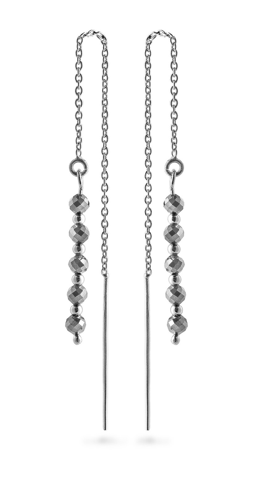 AGAIN Jewelry Stříbrné řetízkové náušnice s hematitem AJKNS006