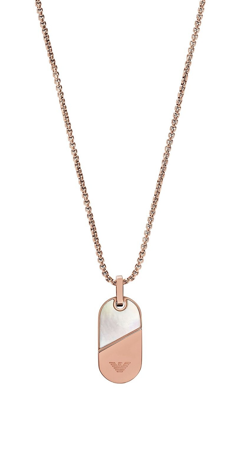 Emporio Armani Stylový pozlacený náhrdelník s perletí Eagle logo EGS3139221