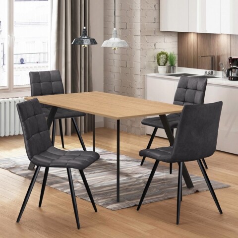 Jídelní set pro 4 osoby stůl 120x80 dub + 4 židle šedé mikrovlákno BERGEN BLACK FRIDAY Idea