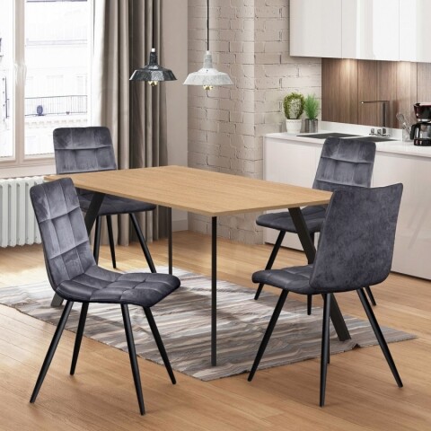 Jídelní set pro 4 osoby stůl 120x80 dub + 4 židle šedý samet BERGEN BLACK FRIDAY Idea