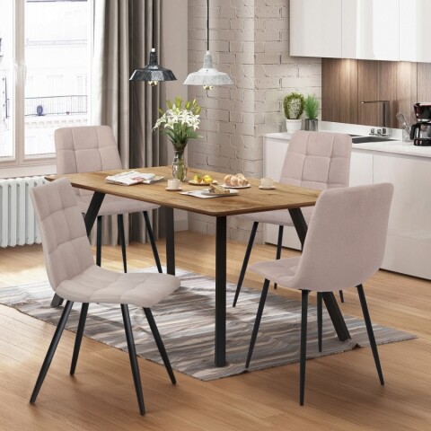 Jídelní set pro 4 osoby stůl 140x80 dub + 4 židle béžová BERGEN BLACK FRIDAY Idea