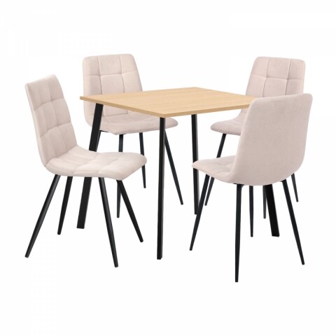 Jídelní set pro 4 osoby stůl 80x80 dub + 4 židle béžová BERGEN BLACK FRIDAY Idea