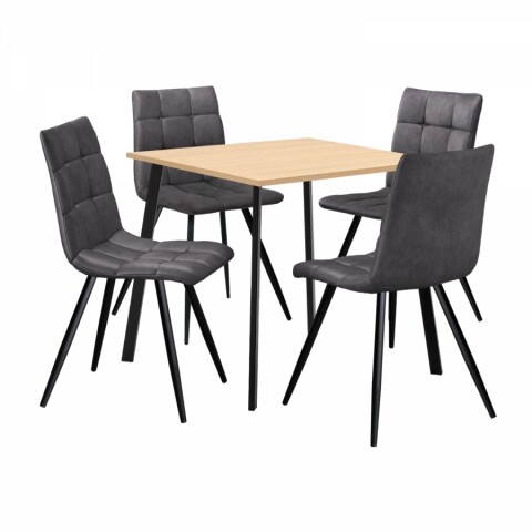 Jídelní set pro 4 osoby stůl 80x80 dub + 4 židle šedé mikrovlákno BERGEN BLACK FRIDAY Idea