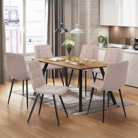 Jídelní set pro 6 osob stůl 140x80 dub + 6 židlí béžová BERGEN BLACK FRIDAY Idea