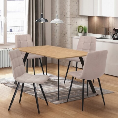 Jídelní set stůl 120x80 BERGEN dub + 4 židle BERGEN béžová 4565 BLACK FRIDAY Idea