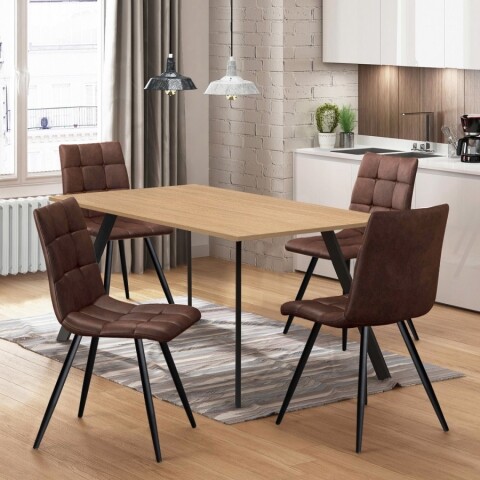 Jídelní set stůl 120x80 dub + 4 židle hnědé mikrovlákno BERGEN BLACK FRIDAY Idea