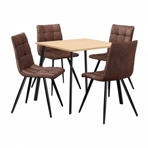 Jídelní set stůl 80x80 dub + 4 židle hnědé mikrovlákno BERGEN BLACK FRIDAY Idea