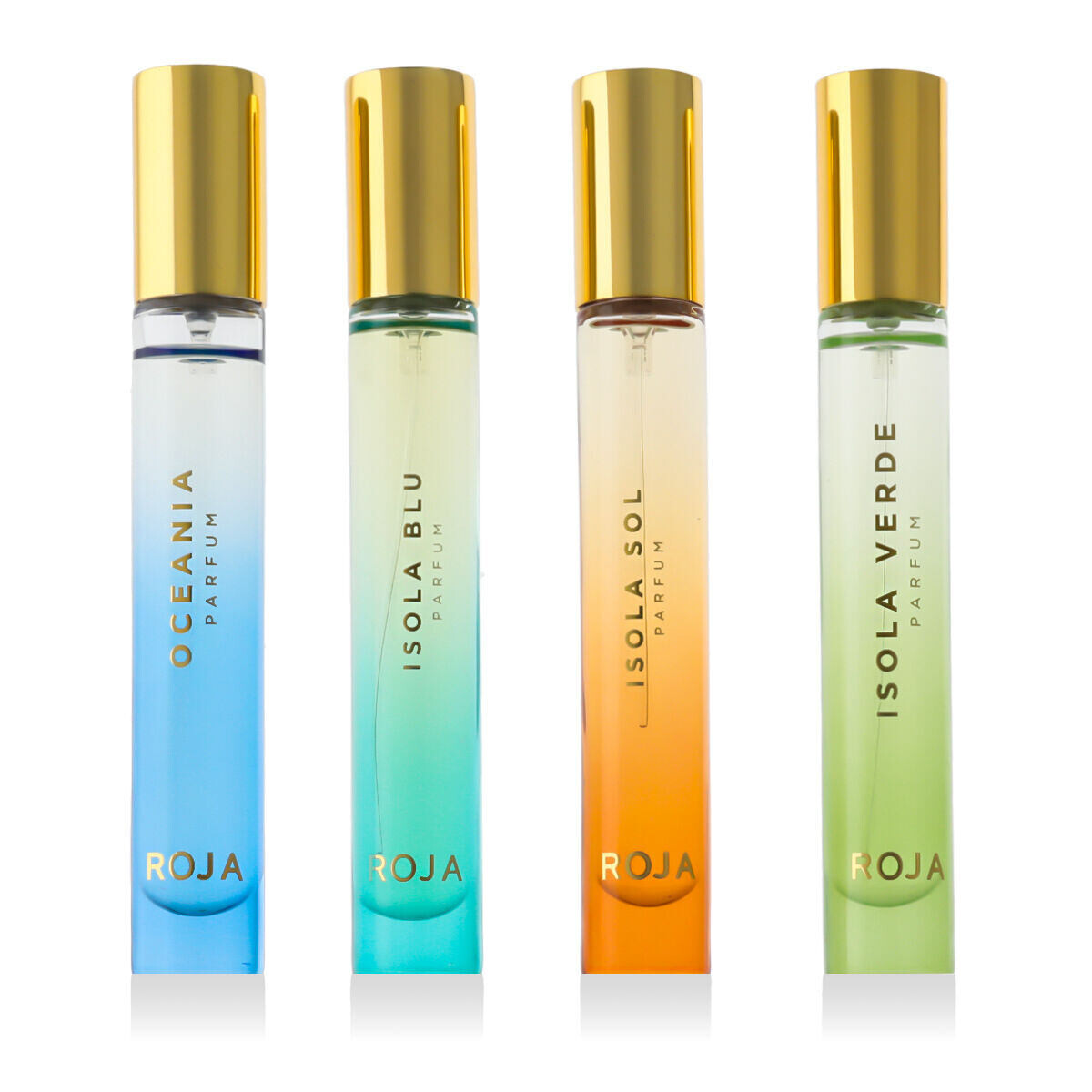 Roja Parfums Isola Travel Collection : parfém Isola Verde 10 ml + parfém Isola Blu 10 ml + parfém Isola Sol 10 ml + parfém Oceania 10 ml unisex