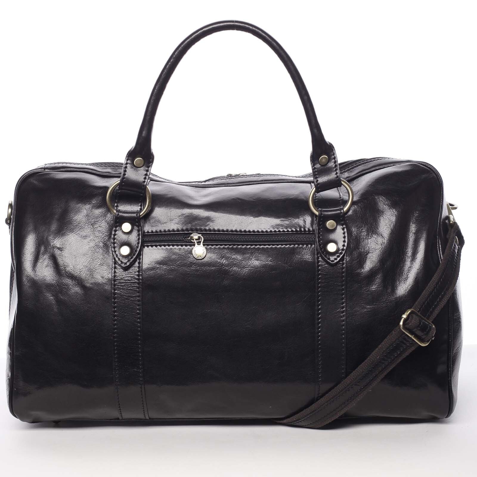 Kožená, velká cestovní taška Alva, černá