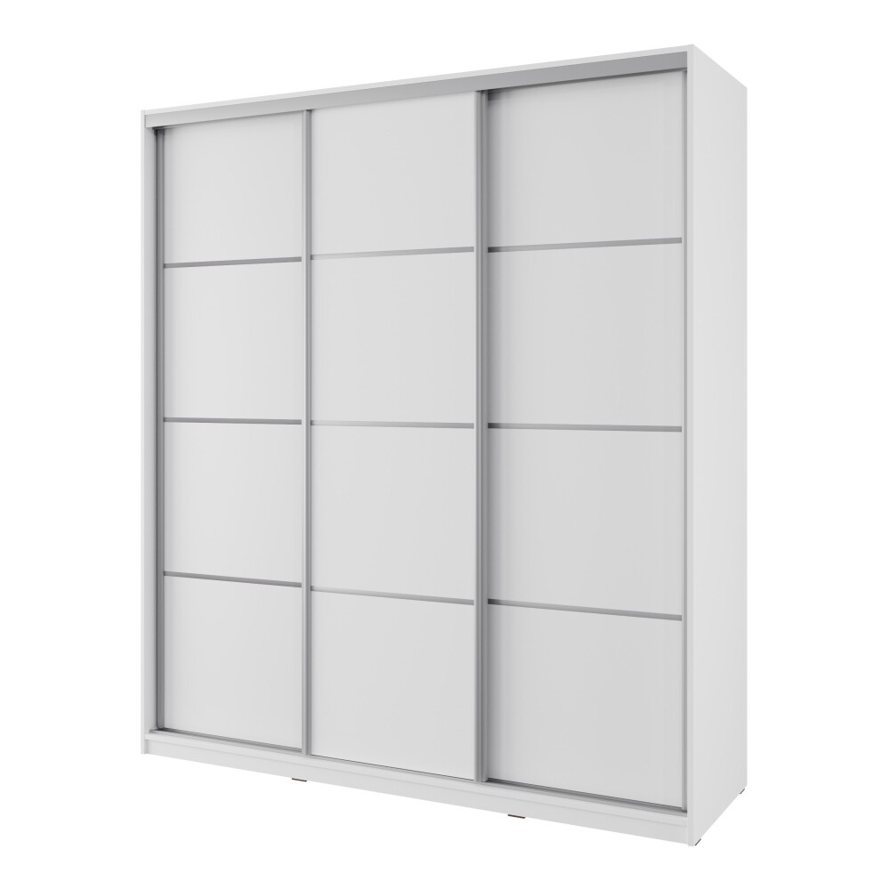 Šatní skříň NEJBY BARNABA 180 cm s posuvnými dveřmi, 4 šuplíky a 2 šatními tyčemi, bílá