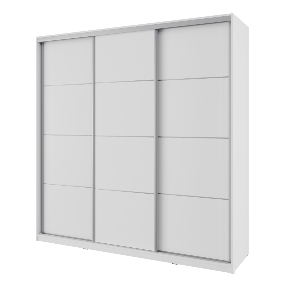 Šatní skříň NEJBY BARNABA 200 cm s posuvnými dveřmi, 4 šuplíky a 2 šatními tyčemi, bílá