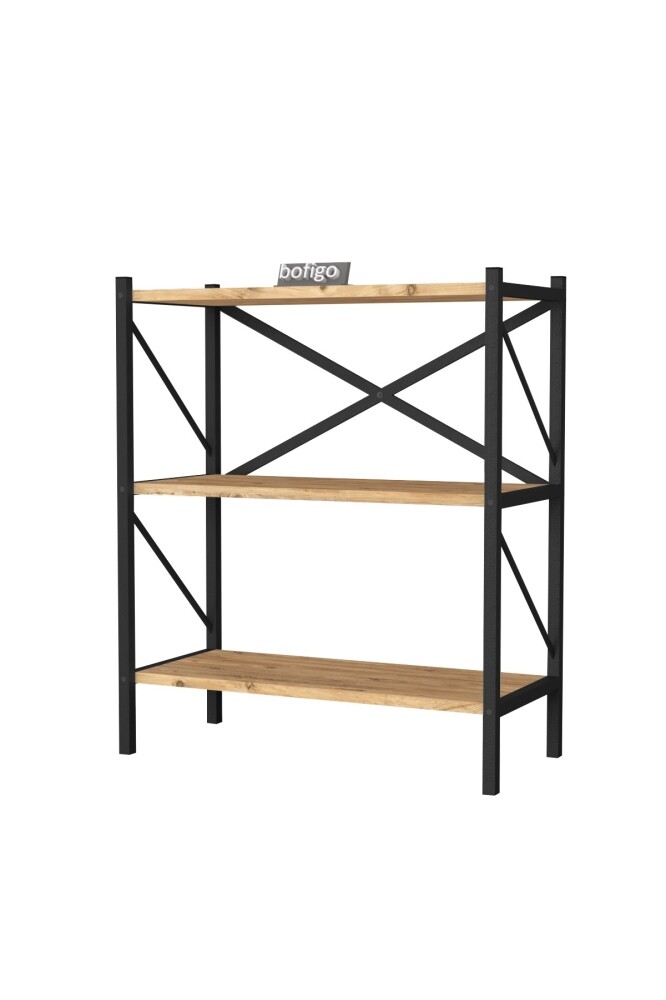 Kovový regál PEMTA 86 cm, černá/borovice