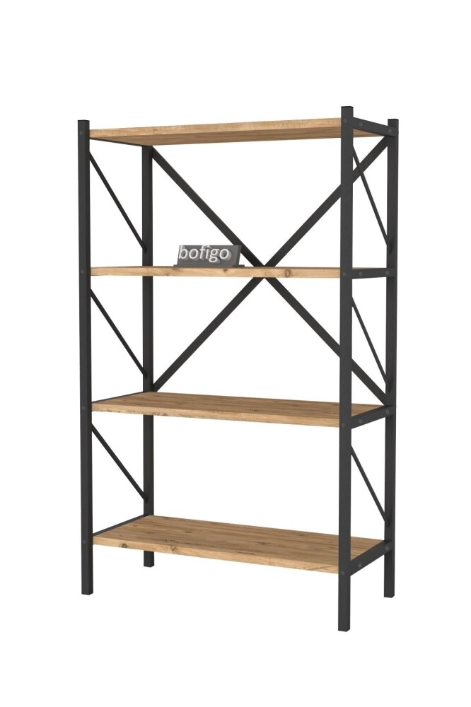 Kovový regál HALROS, černá/borovice