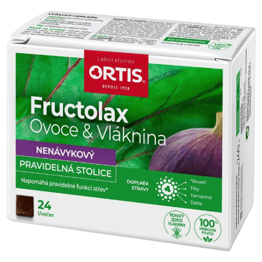 ORTIS Fructolax ovoce & vláknina 24 žvýkacích kostek, poškozený obal