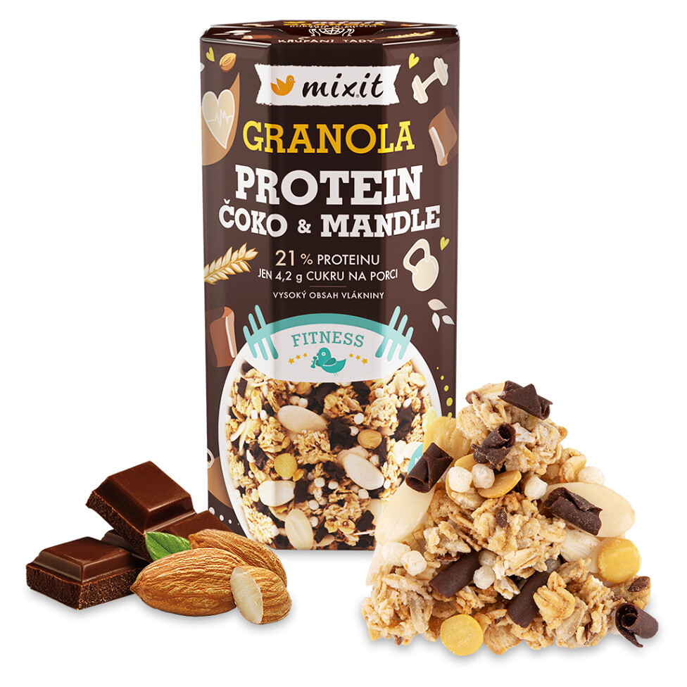 MIXIT Proteinová granola čoko a mandle 450 g, poškozený obal