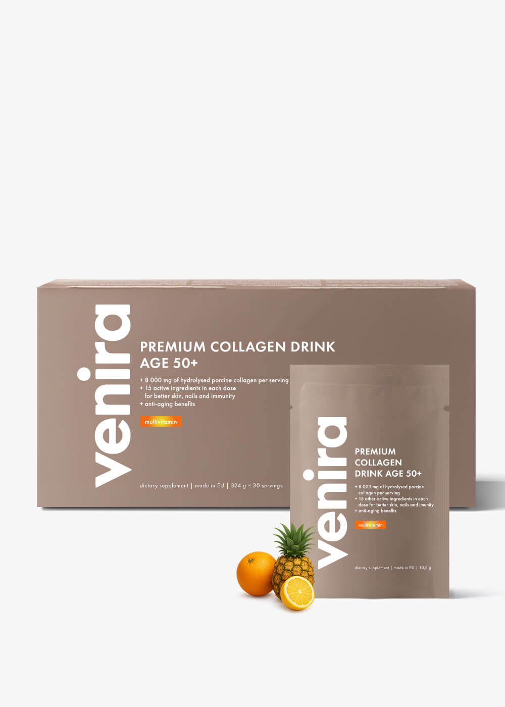 VENIRA PREMIUM kolagenový drink pro vlasy, nehty a pleť, age 50+, multivitamin, 30 sáčků, 324 g