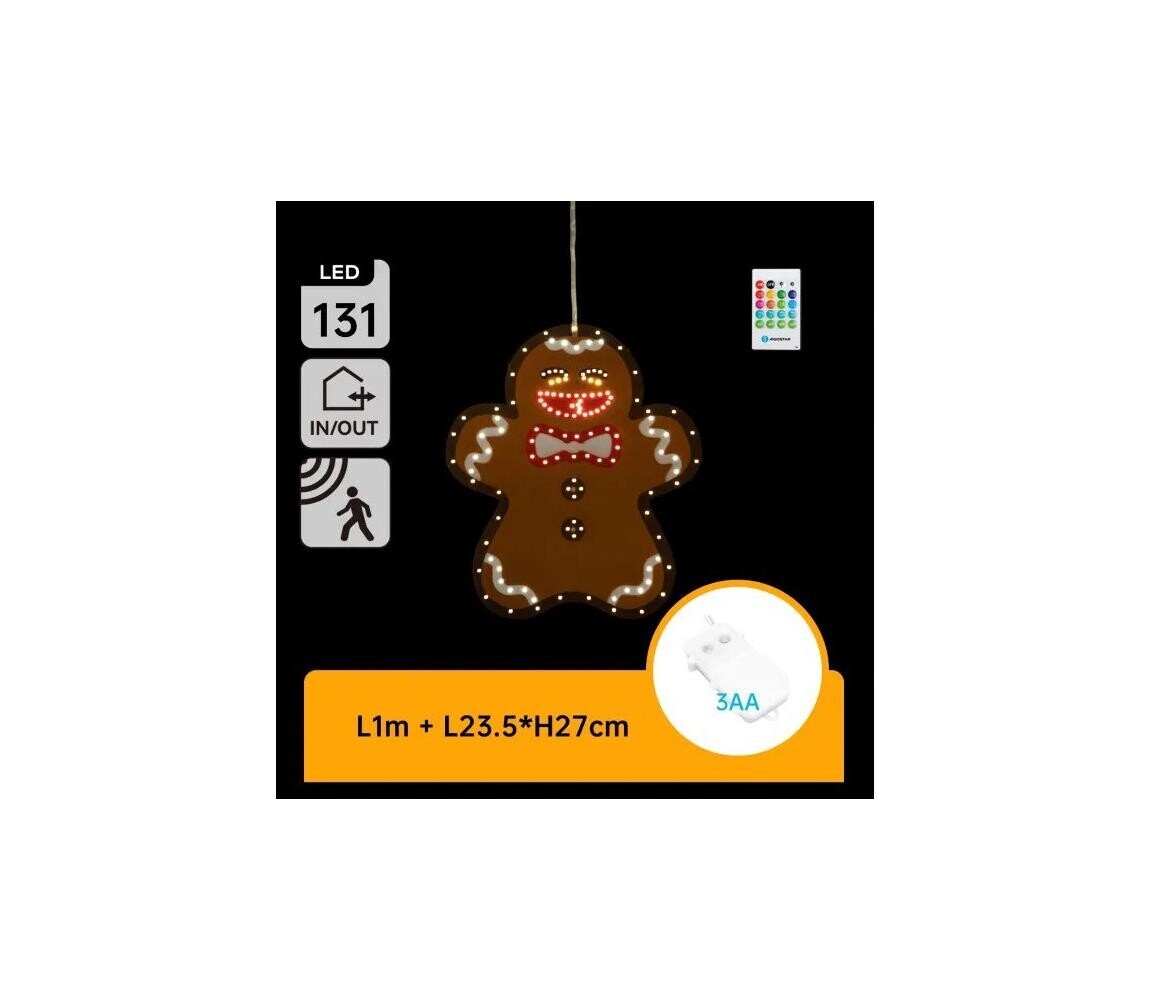 B.V.  - LED Vánoční dekorace 131xLED/3xAA IP44 + DO perníček 27 cm B10303AAEC