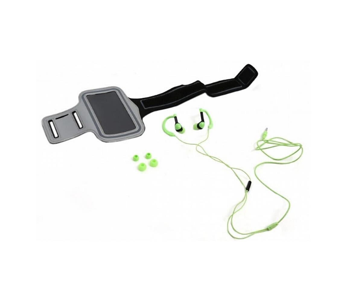 Sportovní sluchátka s mikrofonem a pouzdrem na paži zelená PM1070G
