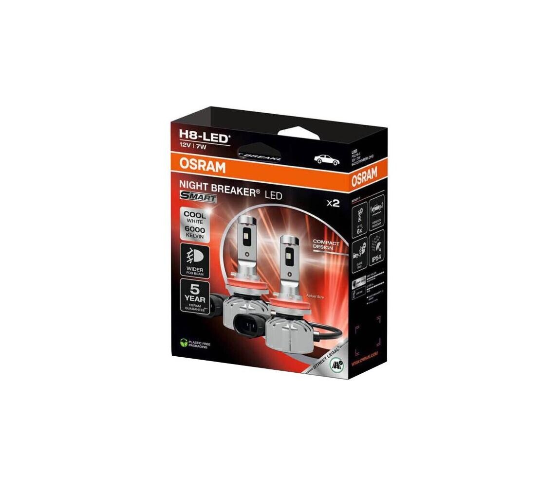 SADA 2x LED Autožárovka NIGHT BREAKER SMART H8 PGJ19-1/7W/12V 6000K - Osram 64212DWNBSM-2HB