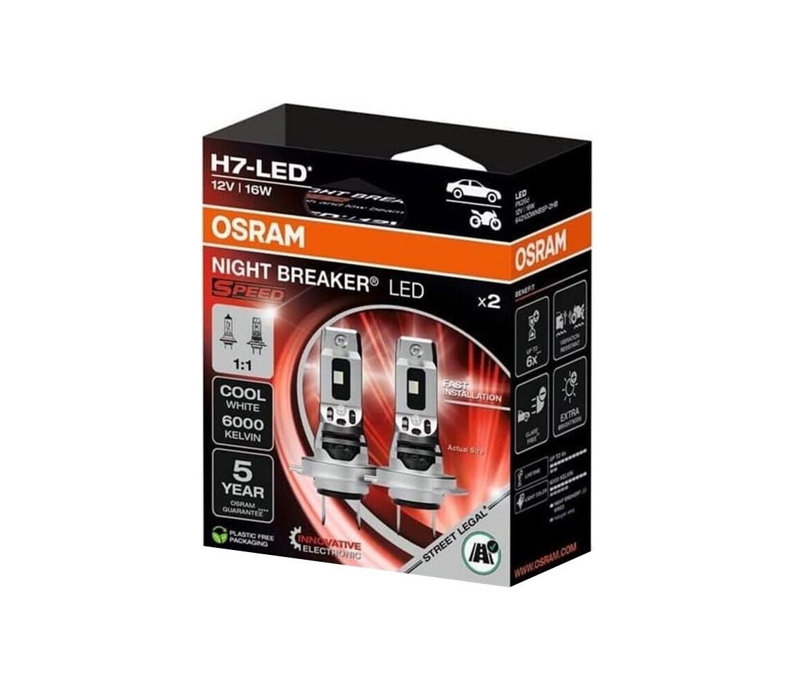 SADA 2x LED Autožárovka NIGHT BREAKER SPEED H7 PX26d/16W/12V 6000K - Osram 64210DWNBSP-2HB
