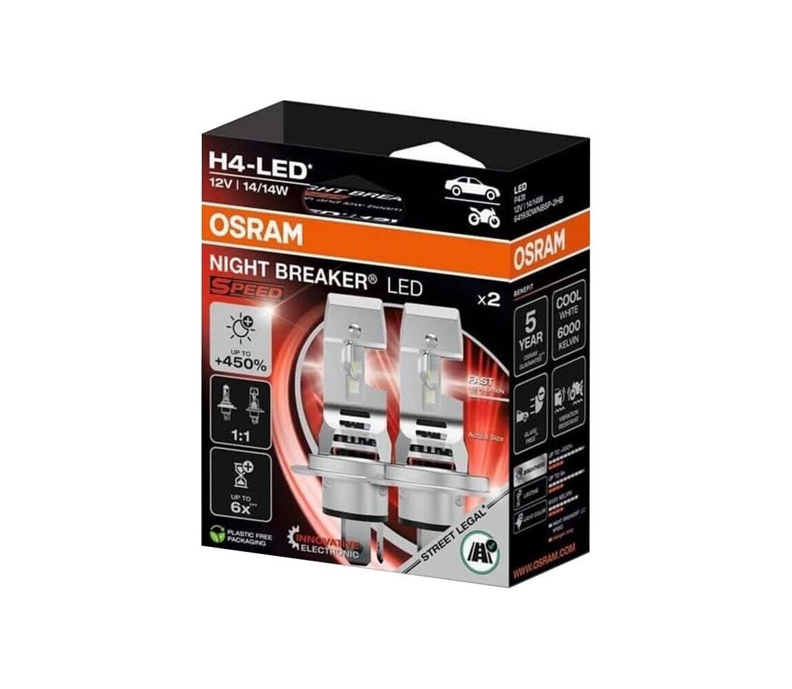 SADA 2x LED Autožárovka NIGHT BREAKER SPEED H4 P43T/14W/12V 6000K - Osram 64193DWNBSP-2HB
