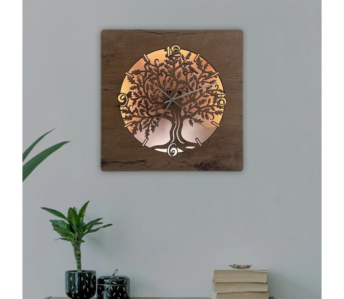 Li-Go 5652/DUB2 - LED Stmívatelné hodiny LED/10W/5V 20000 mAh 42x42 cm dub+ DO 5652/DUB2