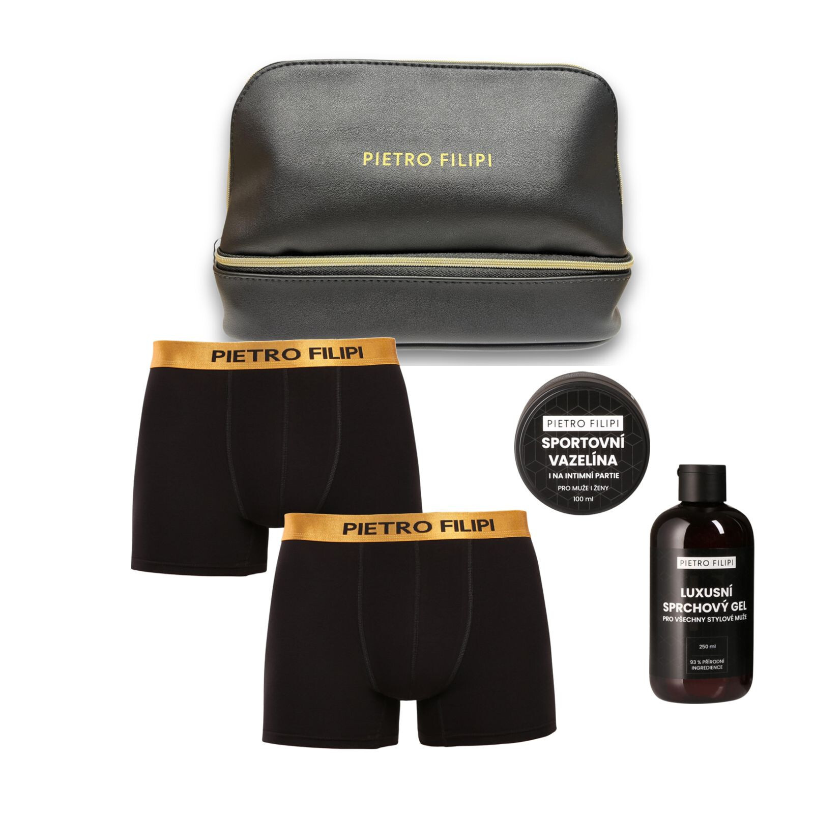 Pánská dárková kosmetická taštička 2PACK boxerky Metalic a kosmetika Pietro Filipi (4PJTBK1) M, trenky / trenýrky